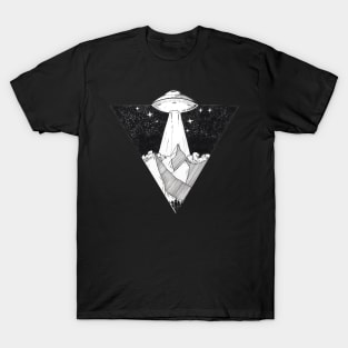 UFO Aliens Flying Saucer Space Mountains Surreal T-Shirt